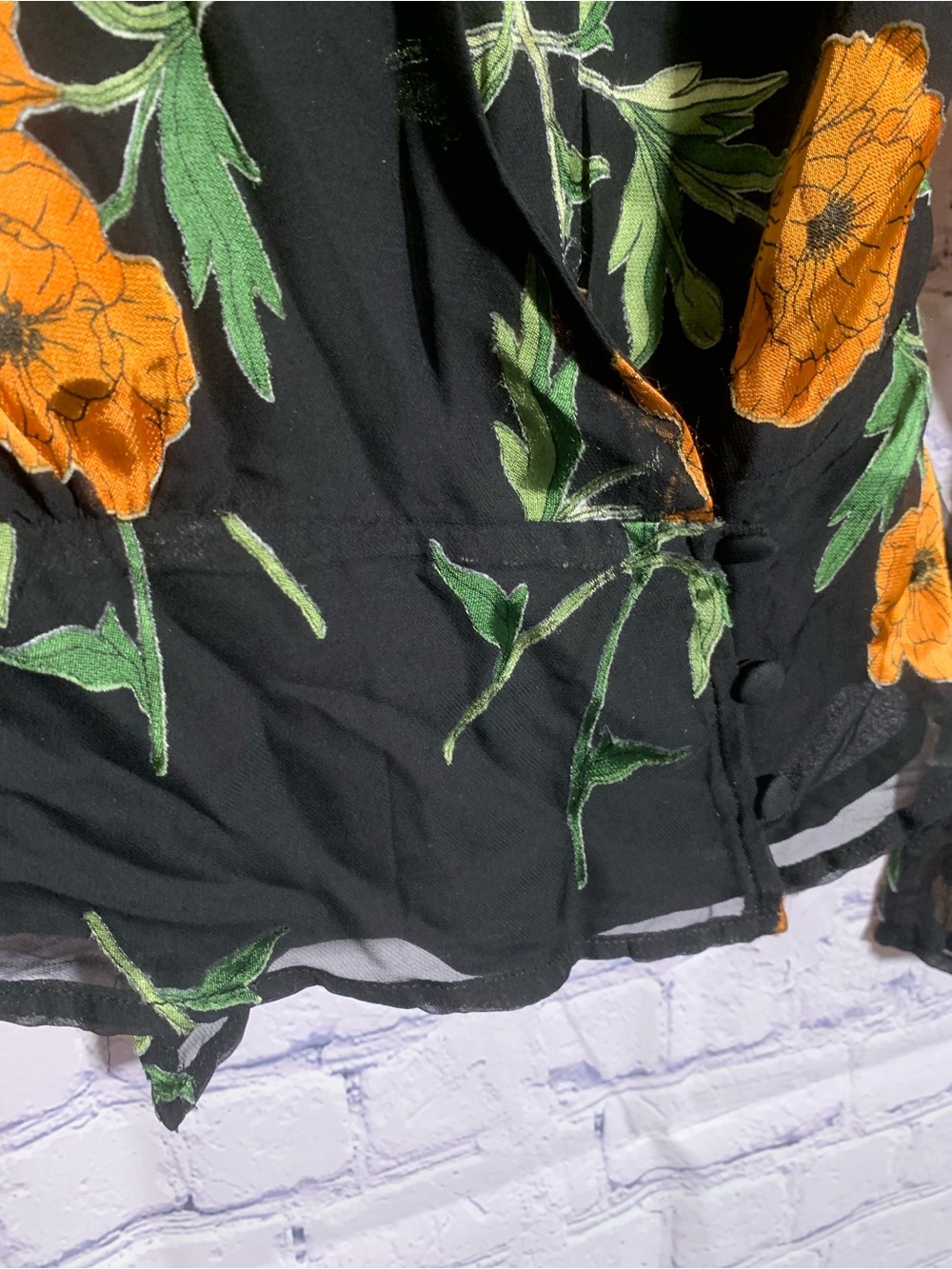 ASTR Womens Floral V-Neck Wrap Top Black Orange Floral S Whimsigoth Fariy Grunge - Picture 4 of 9